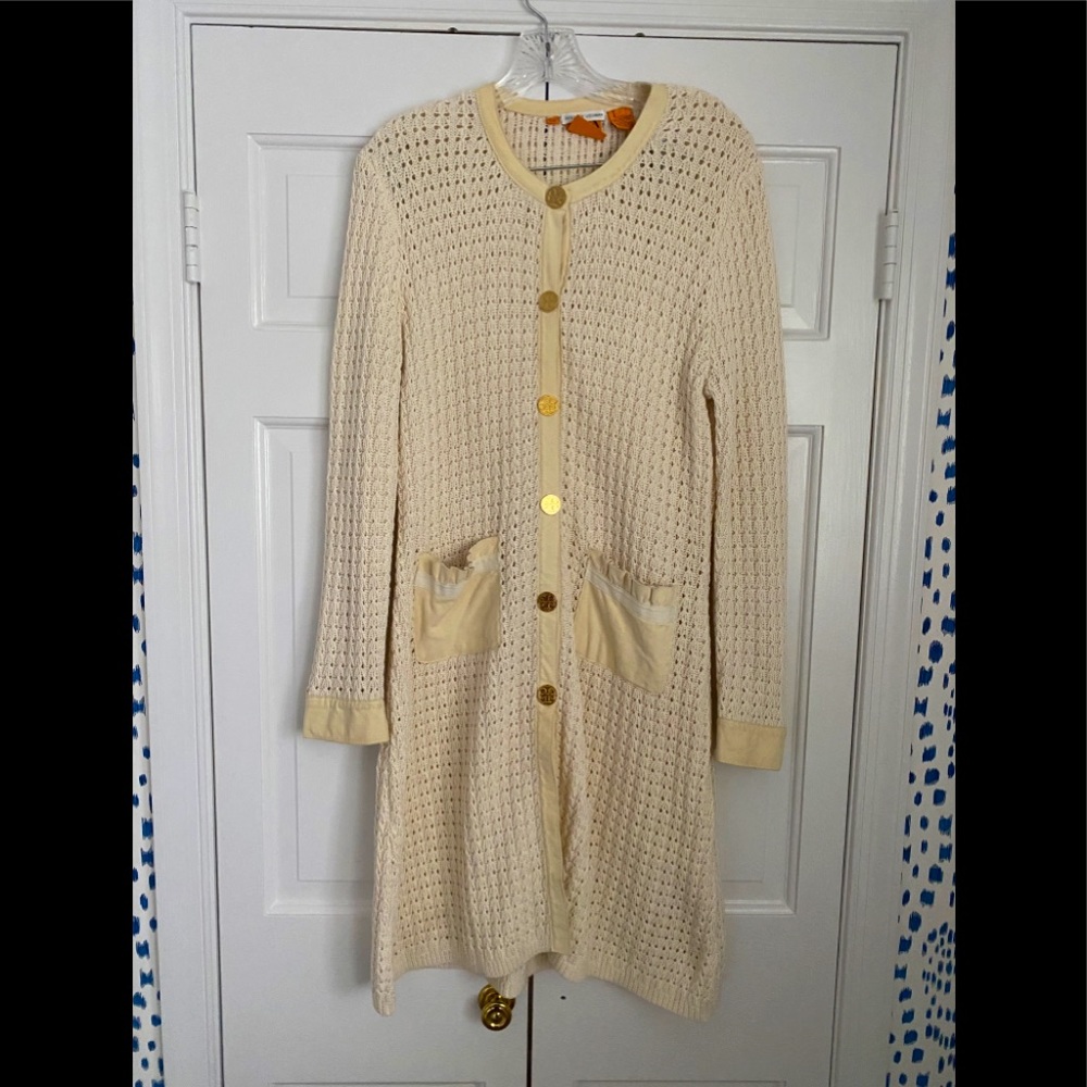 Tory Burch cotton/suede sweater jacket. Size L